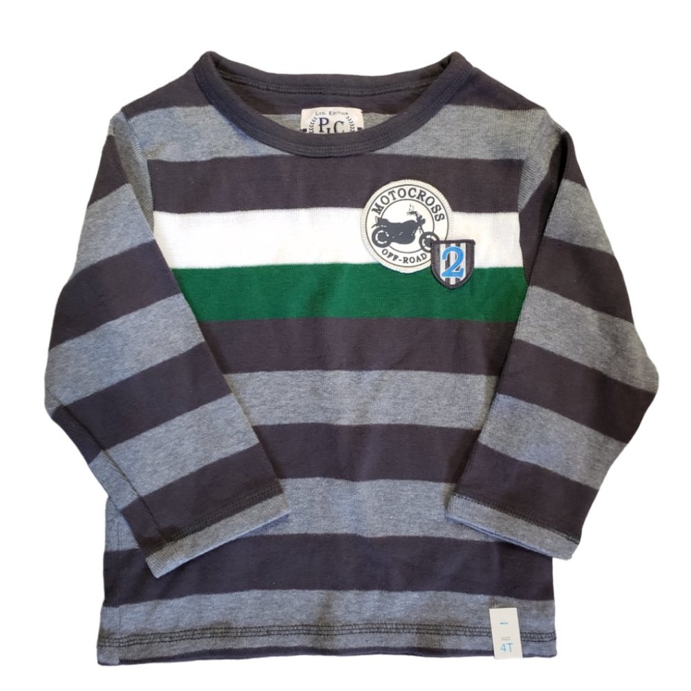 2/$20 NWT Children’s Place boys grey white green striped sweater size 4T Toddler